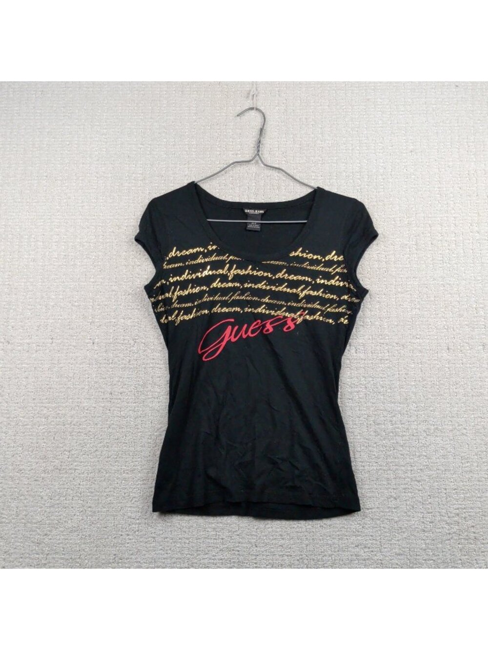 Y2K Guess Jeans Black Top T-Shirt Short Sleeve Affliction Style Goth Grunge Sz M